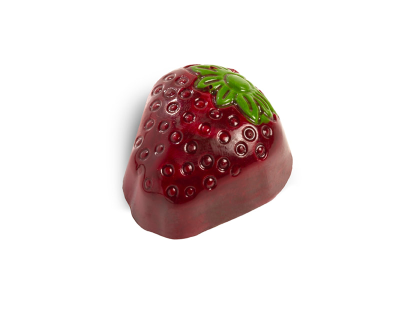 STRAWBERRY. Strawberry coulis in a dark shell. 